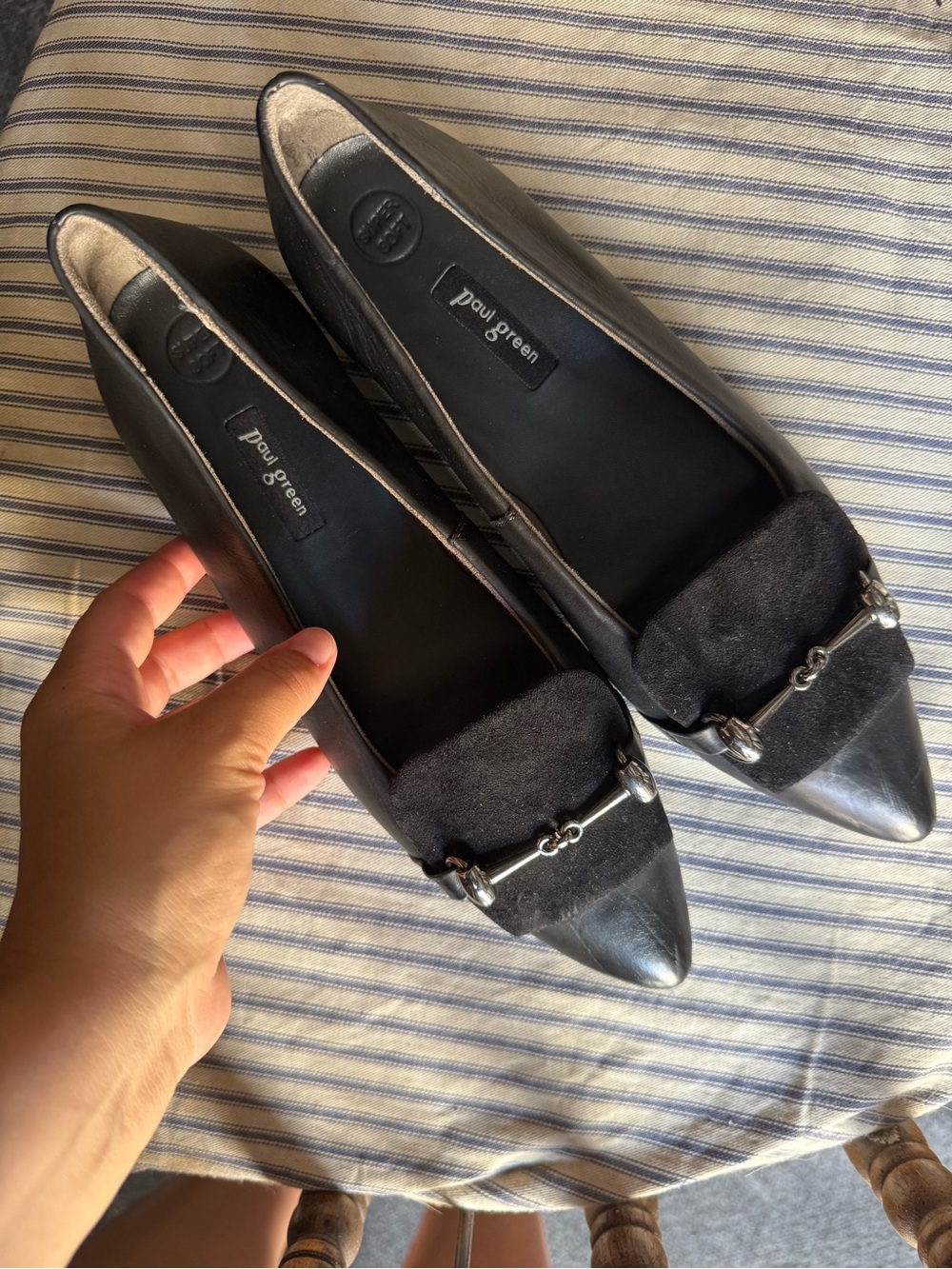 Paul Green Black Leather Pointed Toe Horsebit Flats | | Size 5 US Size 7.5